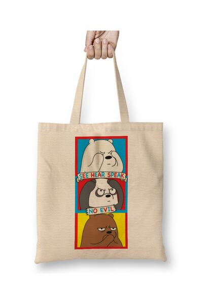 Baskı Dükkanı Medvedi Ledeni Medved Panda Grizli No Evil Tkanina Torba Duga S...