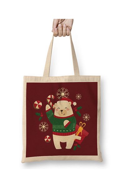 Baskı Dükkanı Happy Christmas Polar Bear υφασμάτινη τσάντα με μακριά λαβή