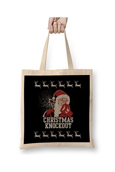 Baskı Dükkanı Božićni uzorak za pletenje "Knock Out Santa" Torba Dugačak Sa r...