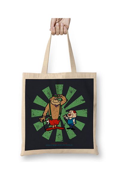 Baskı Dükkanı Magilla Gorilla And Mr Peebles Ρετρό ιαπωνική υφασμάτινη τσάντα με μακριά λαβή