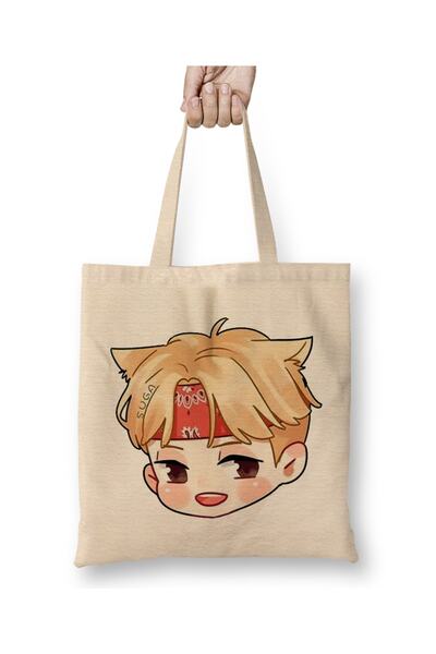 Baskı Dükkanı Chibi Face Suga Bts 02 Tkanina Torba Duga Sa ručkom
