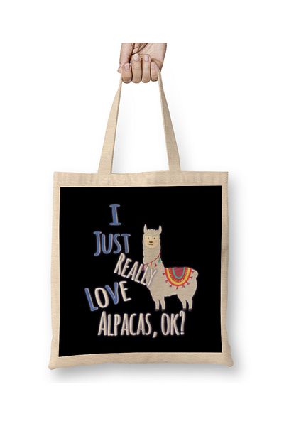 Baskı Dükkanı Χαριτωμένο I Just Really Love Alpacas OK Αστεία υφασμάτινη τσάντα με μακριά λαβή