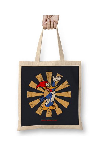 Baskı Dükkanı Ρετρό ιαπωνική υφασμάτινη τσάντα Woody Woodpecker με μακριά λαβή