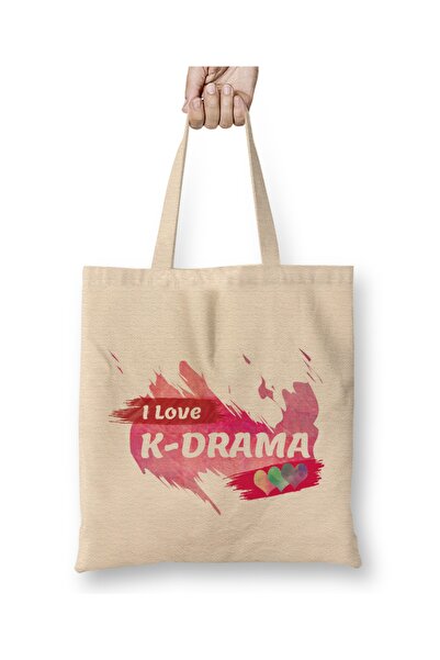 Baskı Dükkanı I Love Kdrama Tote Bag Long Handle