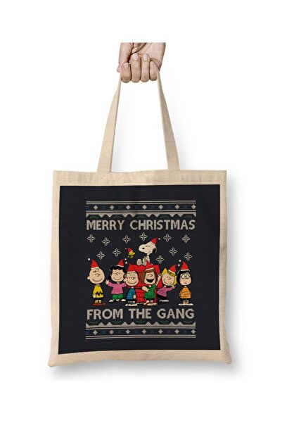 Baskı Dükkanı Merry Christmas From The Peanuts Gang Tote Bag Long Handle