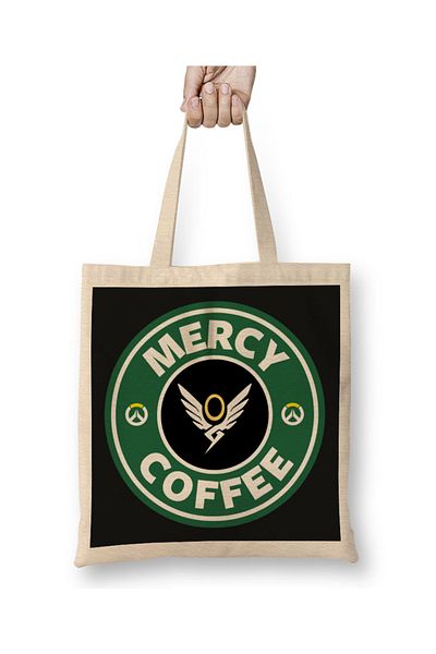 Baskı Dükkanı Υφασμάτινη τσάντα Mercy Coffee Overwatch με μακριά λαβή