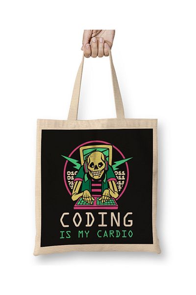 Baskı Dükkanı Το Coding Is My Cardio Funny Coding Gift υφασμάτινη τσάντα με μακριά λαβή