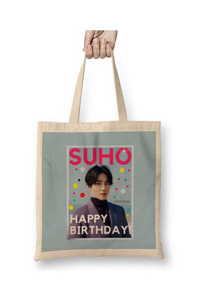 Baskı Dükkanı SUHO Χρόνια πολλά! Kim Jun-Myeon 2021 υφασμάτινη τσάντα με μακριά λαβή