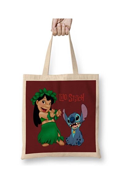 Baskı Dükkanı Geantă de pânză Stitch și Lilo cu mâner lung