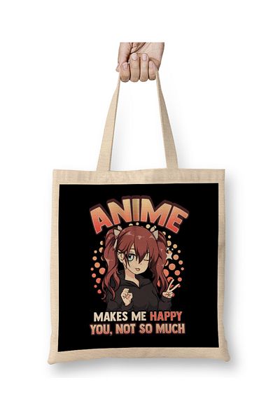 Baskı Dükkanı Anime Makes Me Happy You Not So Much Kawaii Pun Geantă din pânză cu mâner lung