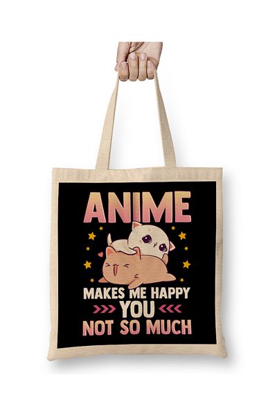 Baskı Dükkanı Το Anime με κάνει χαρούμενο που δεν είναι τόσο χαριτωμένα ζώα υφασμάτινη τσάντα με μακριά λαβή