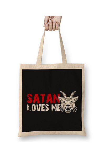 Baskı Dükkanı Satan Loves Me υφασμάτινη τσάντα με μακριά λαβή