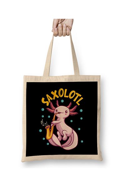 Baskı Dükkanı Saxolotl Sax Παίζοντας Axolotl Pun Walking Fish υφασμάτινη τσάντα με μακριά λαβή
