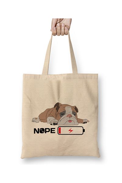 Baskı Dükkanı English Bulldog Lover Snoozing Τσάντα μπουλντόγκ με μακριά λαβή