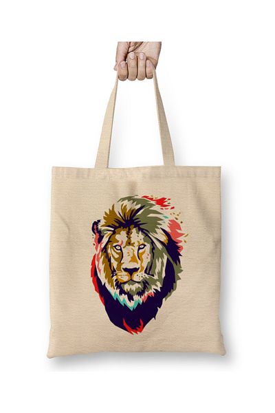Baskı Dükkanı Υφασμάτινη τσάντα Lion Head Artwork με μακριά λαβή
