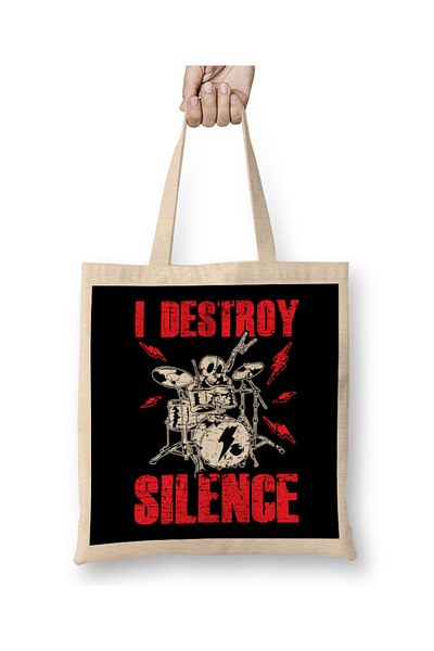 Baskı Dükkanı Funny I Destroy Silence Drummer Awesome Drumming Geantă din pânză cu mâner lung