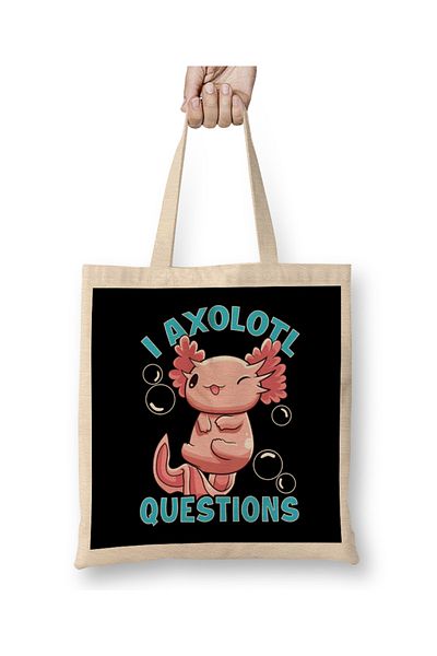 Baskı Dükkanı Αστεία I Axolotl Ερωτήσεις Ζητώντας πολλές ερωτήσεις Υφασμάτινη τσάντα μακριά λαβή