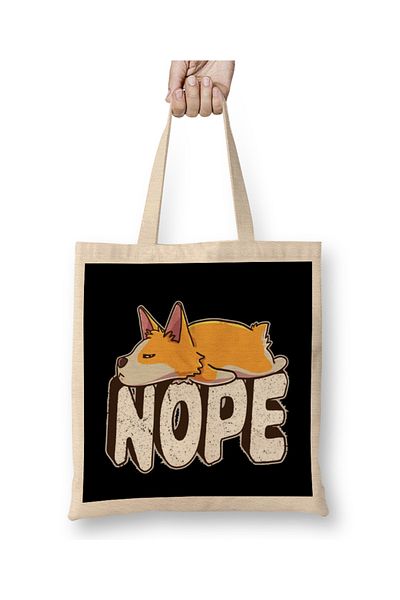 Baskı Dükkanı Υφασμάτινη τσάντα Corgi Nope Sleeping Dog με μακριά λαβή