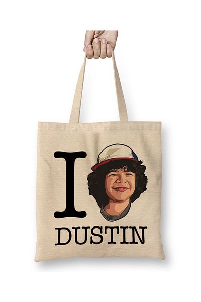 Baskı Dükkanı Stranger Things I Love Dustin Tote Geantă cu mâner lung