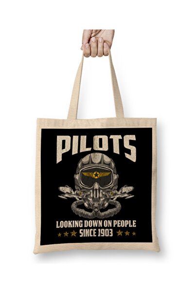 Baskı Dükkanı Smešni piloti gledaju dole na ljude od 1903. Pun majica Torba D...