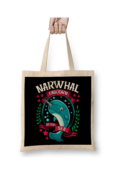 Baskı Dükkanı Αστεία υφασμάτινη τσάντα Narwhal Unicorn Of The Sea με μακριά λαβή