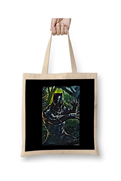 Baskı Dükkanı حقيبة يد بلاك بانثر جنغل بوز بمقبض طويل