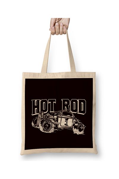 Baskı Dükkanı Κλασικά παλιά αμερικανικά αυτοκίνητα Hot Rod Automobile Speed ​​Vehicle υφασμάτινη τσάντα με μακριά λαβή