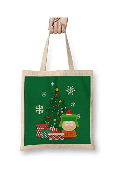Baskı Dükkanı Kajl oko božićnog drvca, južni park, tkanina Torba duga Sa ručkom