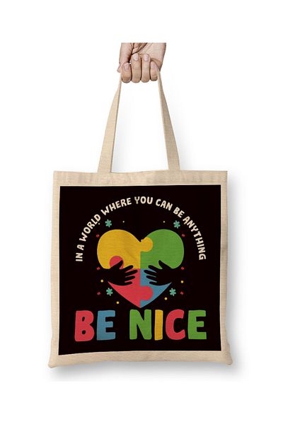 Baskı Dükkanı Be Nice Autism Awareness Heart Puzzle Suport pentru nevoi speciale Geantă din pânză cu mâner lung