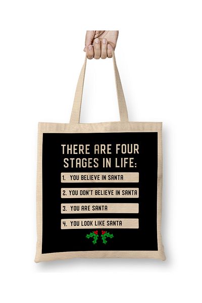 Baskı Dükkanı Χριστούγεννα The Four Stages Of Santa Cloth Bag Long Handle