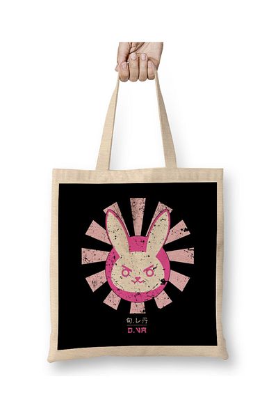 Baskı Dükkanı Overwatch D VA Bunny Logo Ρετρό ιαπωνική υφασμάτινη τσάντα με μακριά λαβή