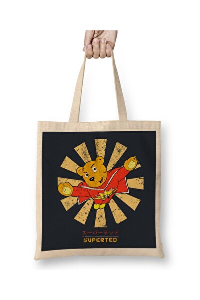 Baskı Dükkanı SuperTed Retro japanska tkanina Torba duga Sa ručkom