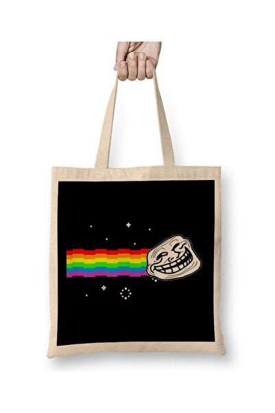 Baskı Dükkanı Nyan Cat Troll Face Cloth Torba - Dugačka Sa ručkom