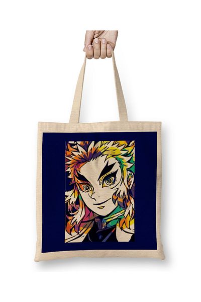 Baskı Dükkanı Rengoku Kyojuro Rengoku Demon Slayer υφασμάτινη τσάντα με μακριά λαβή