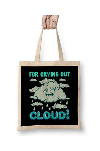 Baskı Dükkanı Για να κλαίω Cloud Rain Weather Meteorology Pun υφασμάτινη τσάντα με μακριά λαβή