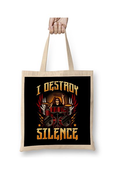Baskı Dükkanı Funny I Destroy Silence Drummer Υπέροχη υφασμάτινη τσάντα ντραμς με μακριά λαβή