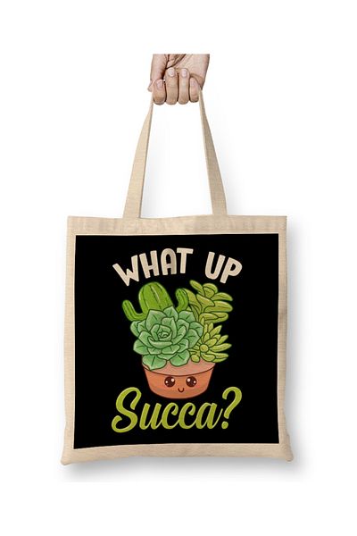 Baskı Dükkanı Funny What Up Succa Punny Succulent Cactus Pun υφασμάτινη τσάντα με μακριά λαβή