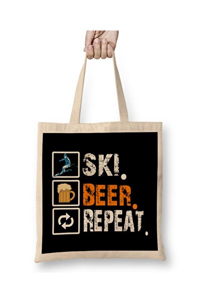 Baskı Dükkanı Smešna majica sa skijaškim motivom, pivo, ponavljanje, skijanje...