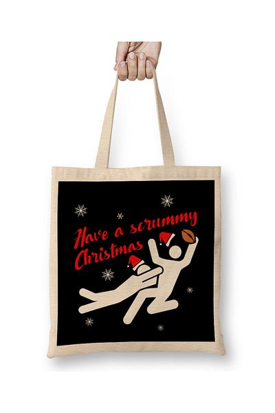 Baskı Dükkanı Geantă din pânză Rugby Have A Scrummy Christmas cu mâner lung