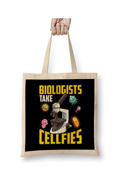Baskı Dükkanı Biologii Take Cellfies Microscop Selfies Pun Pânză Geantă cu mâner lung