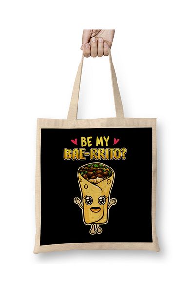 Baskı Dükkanı Χαριτωμένο και αστείο Be My Bae-rrito Baerrito Burrito Pun υφασμάτινη τσάντα με μακριά λαβή