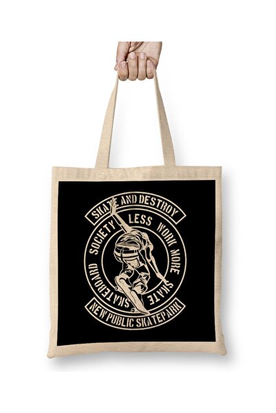 Baskı Dükkanı Skate And Destroy Skatepark Tkanina Torba Duga Sa ručkom