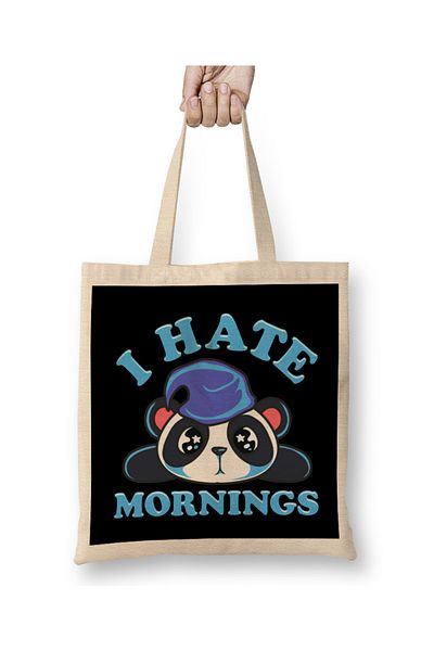 Baskı Dükkanı Χαριτωμένο και αστείο I Hate Mornings Lazy Sleepy Panda υφασμάτινη τσάντα με μακριά λαβή