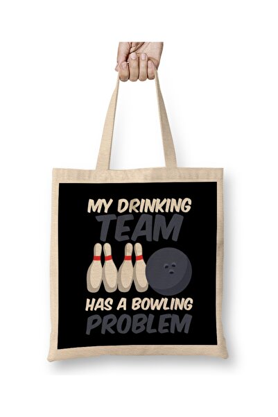 Baskı Dükkanı Smešno, moj tim pijanci ima problem sa kuglanjem - majica Torba...