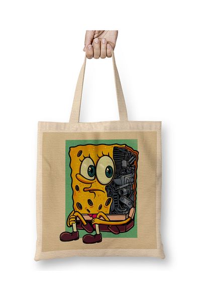 Baskı Dükkanı Υφασμάτινη τσάντα Mecha Sponge Spongebob με μακριά λαβή