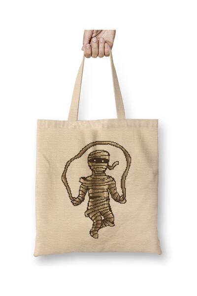 Baskı Dükkanı Preskakanje Mummy Pixel Art tkanine Torba dugačke Sa ručkom
