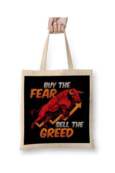 Baskı Dükkanı Αγοράστε The Fear Sell The Greed Bull Market Investing υφασμάτινη τσάντα με μακριά λαβή