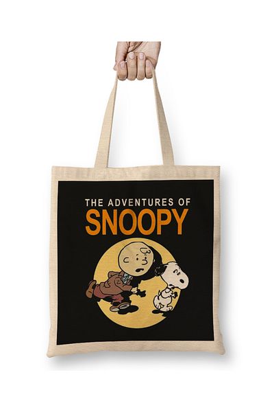 Baskı Dükkanı Geantă din pânză Tin Tin și Snoopy cu mâner lung