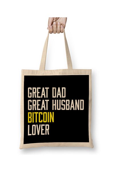 Baskı Dükkanı Υπέροχος μπαμπάς σύζυγος Bitcoin Lover υφασμάτινη τσάντα με μακριά λαβή