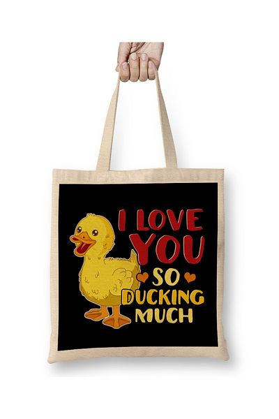 Baskı Dükkanı Χαριτωμένο και αστείο I Love You So Ducking Much Pun υφασμάτινη τσάντα με μακριά λαβή